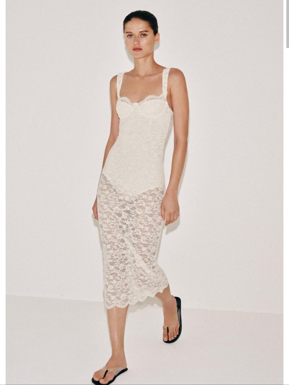 Zara Ecru White Floral Lace Sweetheart Midi Maxi Dress Size  NWT Small